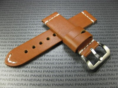 BIG BELT 22mm Hand Made LEATHER STRAP Honey Brown Band White for PANERAI PAM A