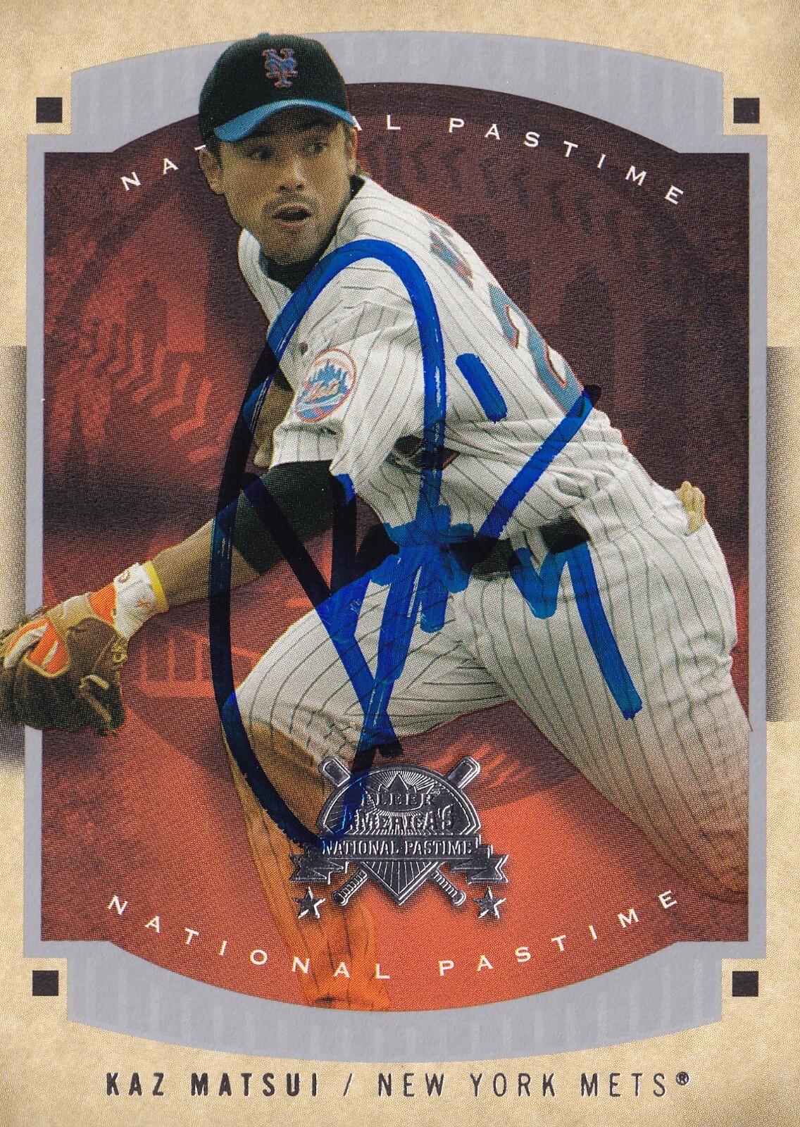 KAZ MATSUI SIGNED AUTO'D 2005 FLEER NATIONAL PASTIME CARD 21 NEW YORK METS