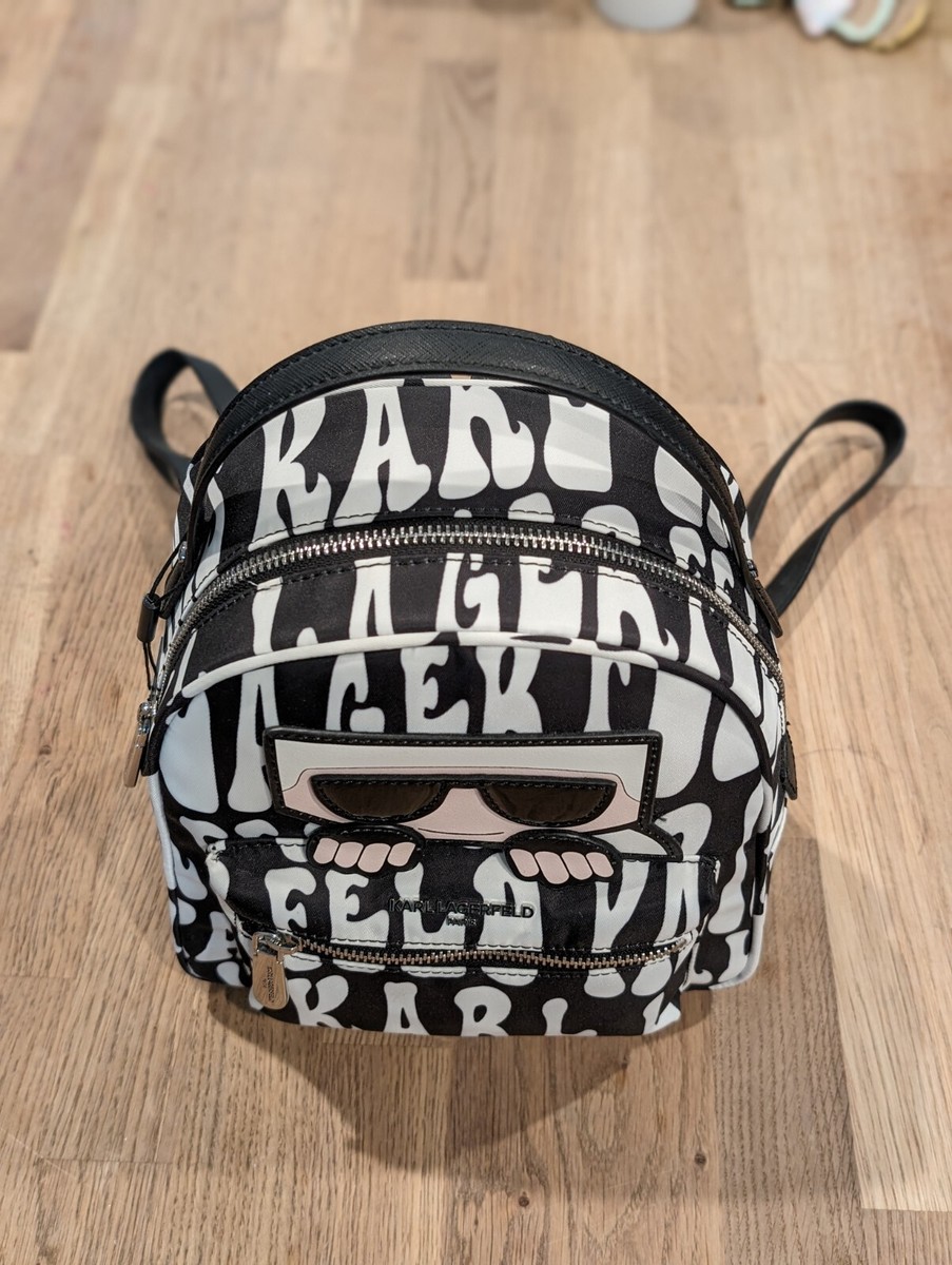 New Women Karl Lagerfeld Paris Small Backpack Amour Nylon Black