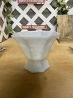 Milk Glass Vintage Pedestal Candy Planter Vase 8 Sided Harvest Grape Leaf Design