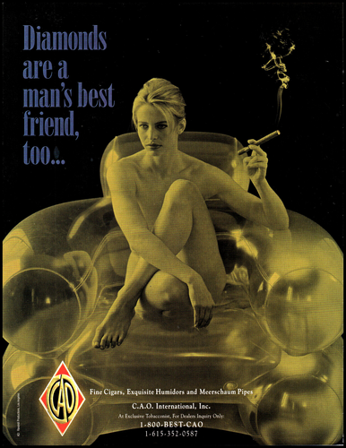 1997 Gorgeous semi-nude woman smoking CAO Cigar plastic sofa photo print ad adL1