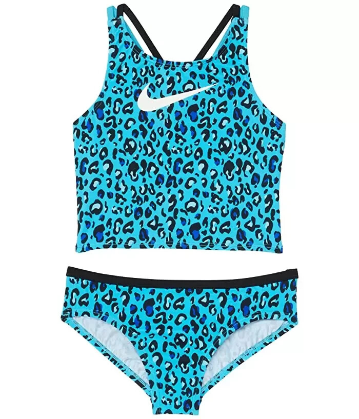 Nike水着 Nike L125412 Kids Blue Cheetah Spiderback Midkini Swim Set