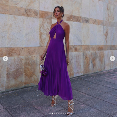 ZARA NEW WOMAN HALTER PLEATED MIDI DRESS WITH CUT-OUT PURPLE REF. 3564/179  | eBay UK