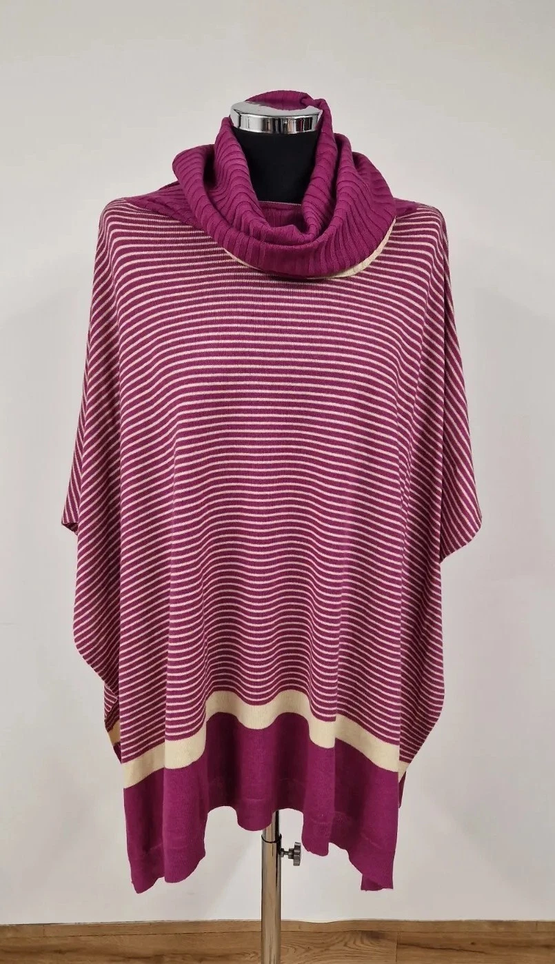 Joules Striped Knit Poncho Cape One Size Cream Purple New Tags Kari
