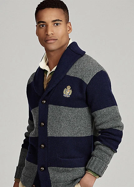 Size S 398 POLO RALPH LAUREN Men s Striped Merino Wool Cardigan Sweater