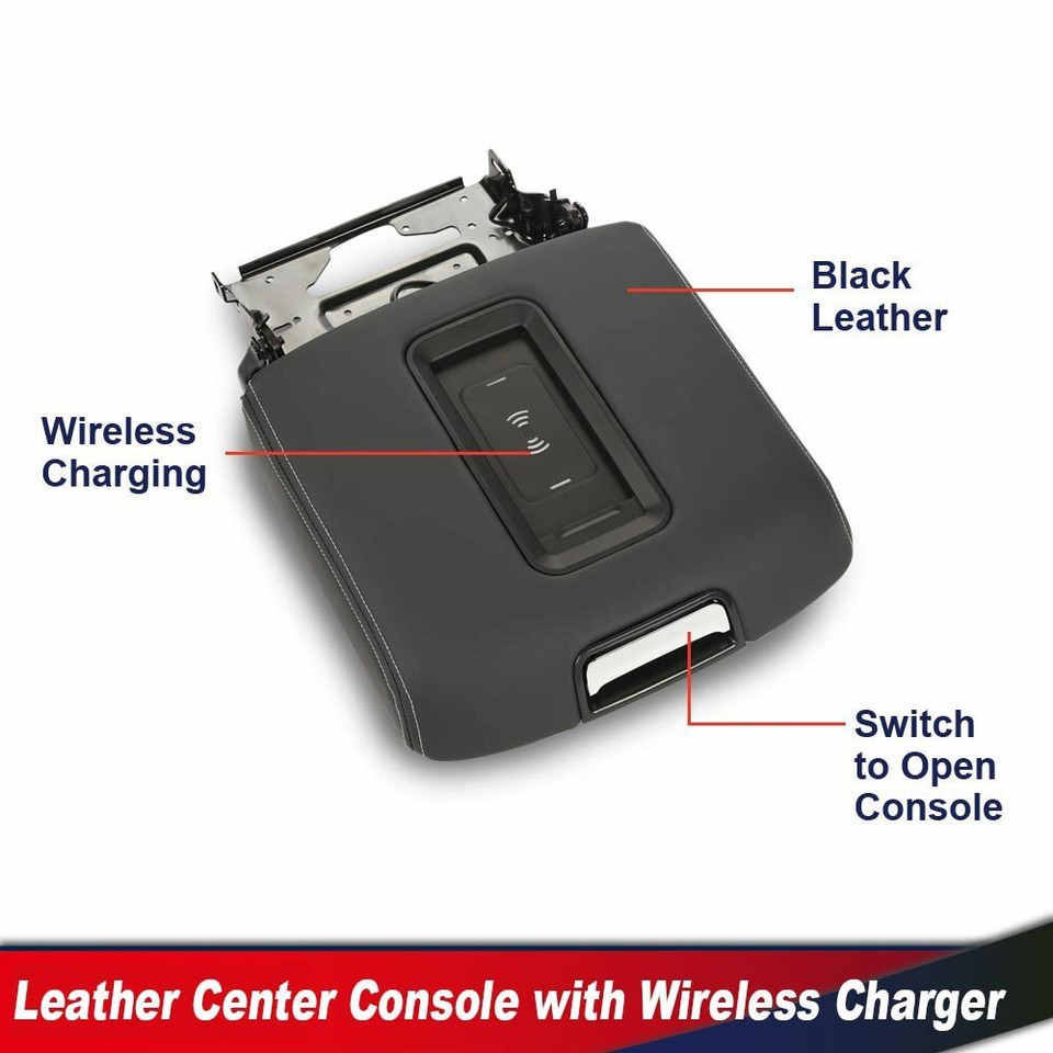PIT66 Brown Leather Center Console Armrest Lid With Wireless Charger For 2015-2019 Tahoe Yukon Suburban