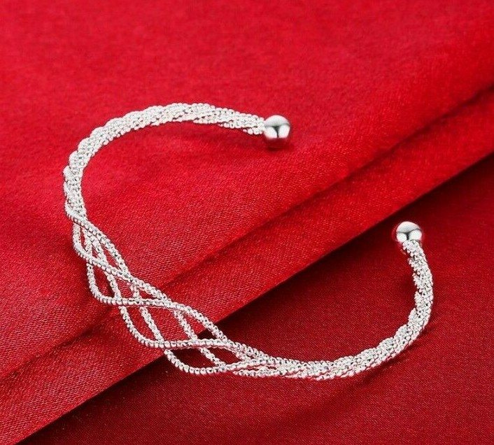 SILVER RED STONE TWIST CHAIN BRACELET
