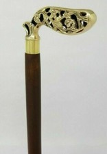 Vintage Brass Designer Solid Antique Head Handle Wooden Walking Stick Cane