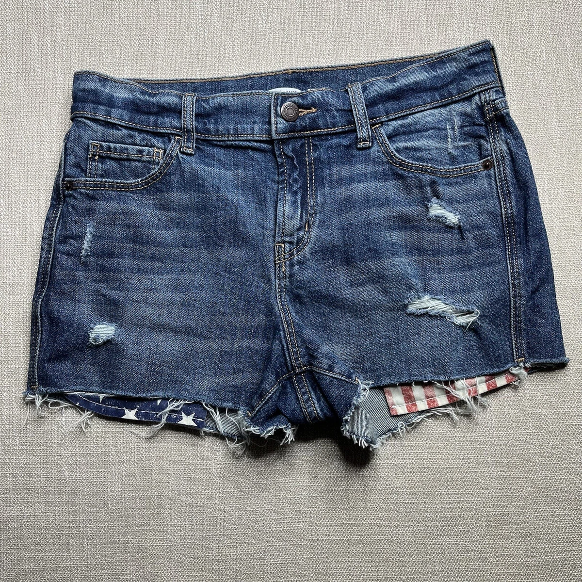 Old Navy Womens Jean Shorts 2 Blue Boyfriend Mid Rise Cut Off Distressed Denim
