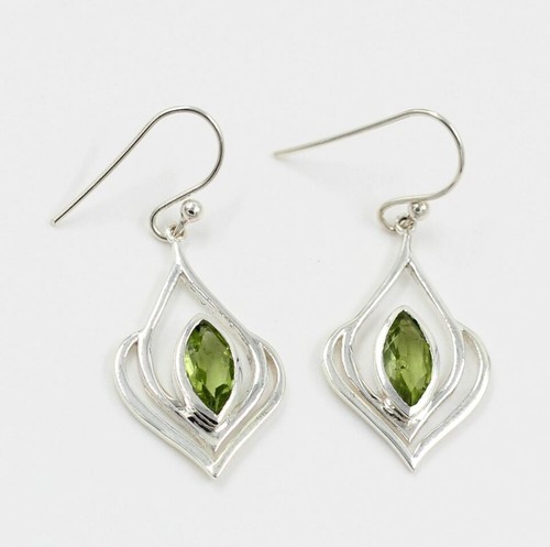 Green Peridot Gemstone Dangle Handmade Earring Sterling 925 Silver Jewelry - Picture 26 of 48