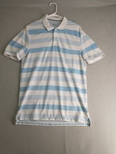 Old Navy Mens Polo Shirt Medium White Blue Striped Short Sleeve Collared Casual