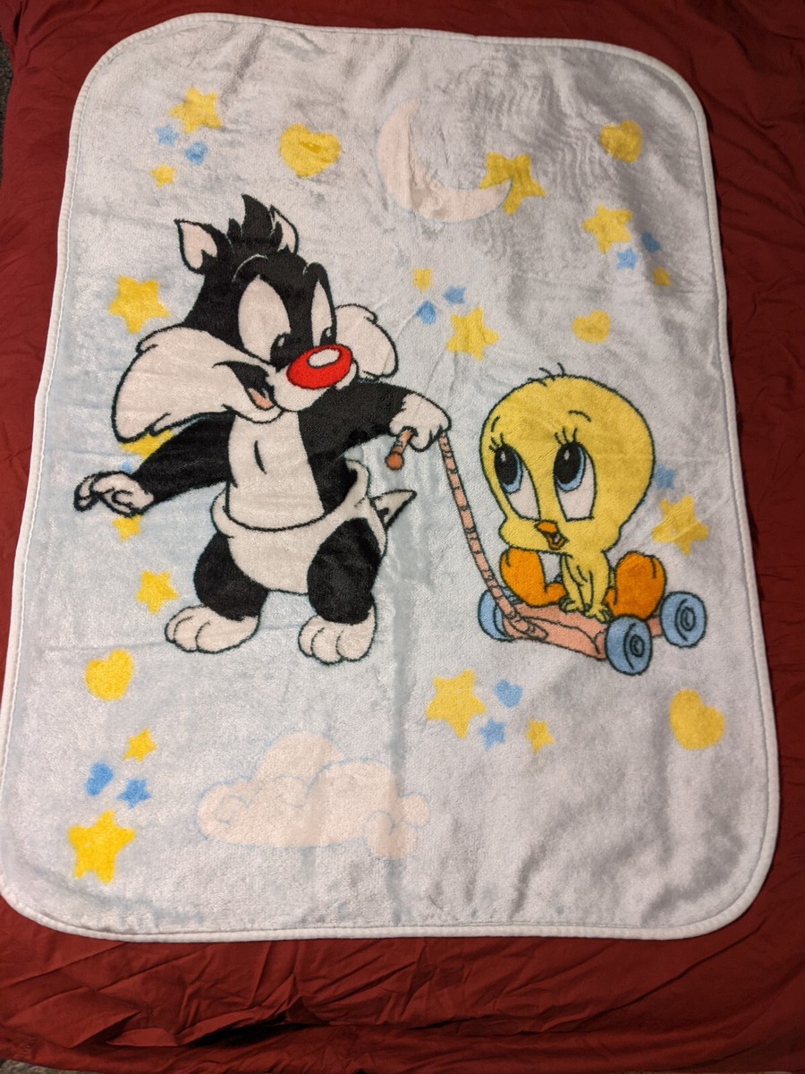 BABY LOONEY TUNES 90s カーペット トゥイーティー レア Vtg Looney Tunes Baby Blanket Tweety Bird Sylvester Plush