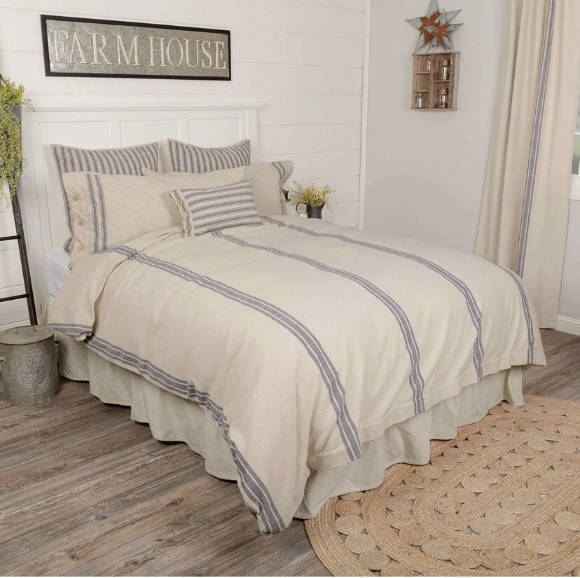 Piper 经典 Market Place 蓝色条纹床上用品套装特大号 — 第 2/4 张图片