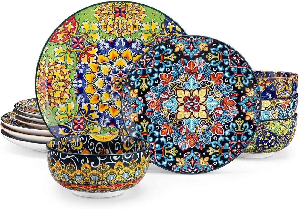 Ceramic Pates Bowls Bohemian Style, 12 Pack Gift
