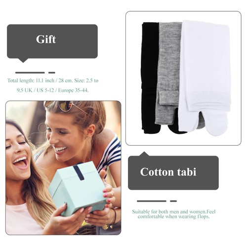 NUOLUX 3 Pairs of Elastic Cotton Tabi Toe Socks (White+Grey+Black) Men toe socks - Picture 2 of 10