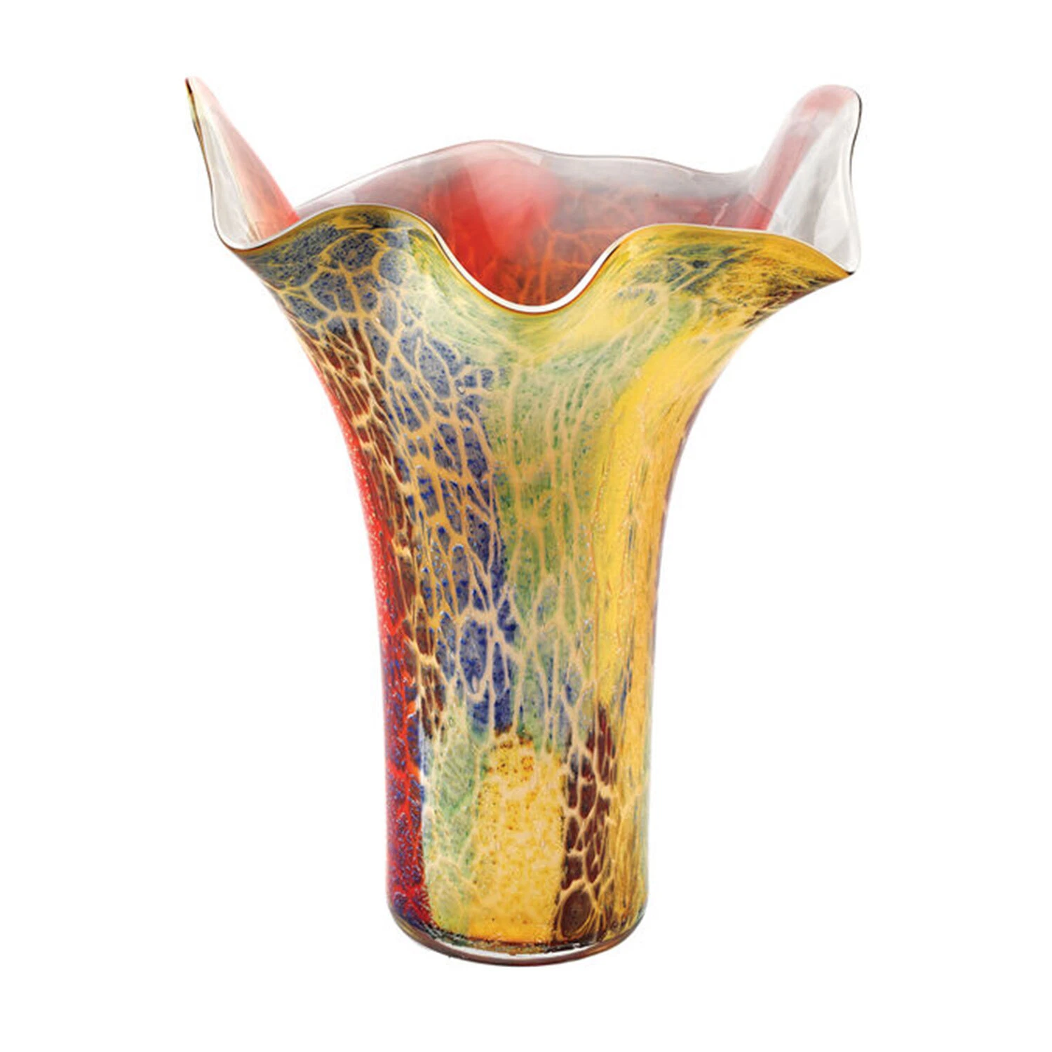 Elegant and Modern Murano Firestorm Style Art Glass Colorful Napkin Vase - 17"