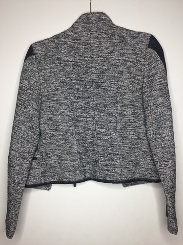 Stella & Jamie Women’s Grey Black Knit w/ Leather Details Zip Up Jacket Size S - Picture 5 of 5