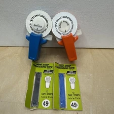 2 DYMO MINI RADIO SHACK LABEL MAKERS ORANGE /BLUE 68-1009 Made By Dymo + TAPE