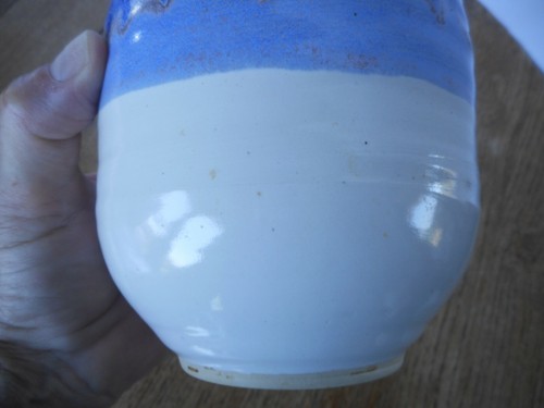 SUN signed Pottery Vase Studio Potter Blue Gray Shiney Art Handcrafted 6.5" tall - Picture 6 of 11