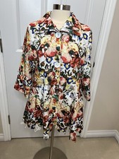 Damee Inc Womens Size L Swing Jacket Coat Double Collar Floral Art To Wear Artsy