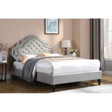 Beautiful Grey Fabric Eastern King Size Bedroom Furniture Bed Nailheads HBoard