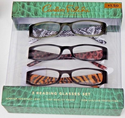 CARLOS FALCHI 3 PAIR PREMIUM READING GLASSES READERS  +1.50 NEW AUTHENTIC
