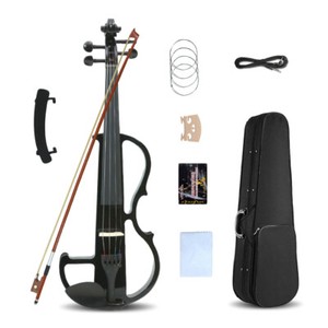 Violon électrique professionnel noir 4/4 avec 4 Sessions de pratique en silence à cordes