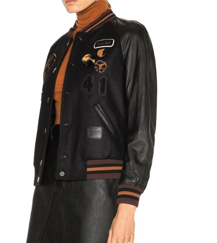 🔥Coach Classic Varsity Jacket Black Brown Wool Leather 🔥Coach Classic Varsity Jacket Black Brown Wool Leather