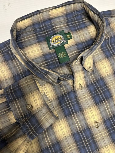Camicia uomo Cabelas 4XL alta blu/marrone a quadri manica lunga con colletto e bottoni