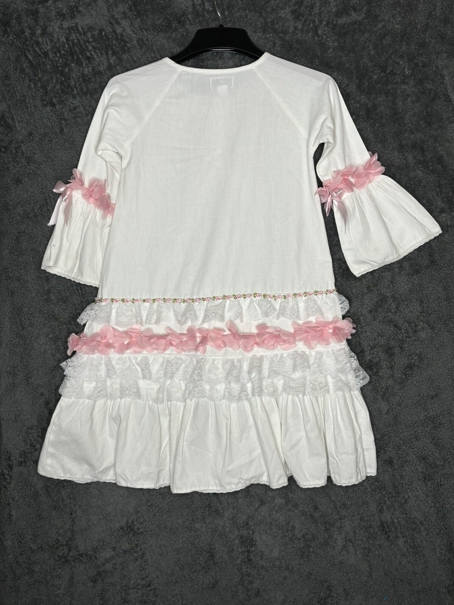 Petite Plume White Dress With Pink Ruffles & Flowers Sz 8 | eBay