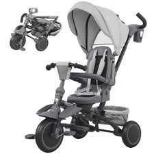 6 in 1 Kids Tricycle with Adjustable Push Handle, Removable Canopy, Reversible S