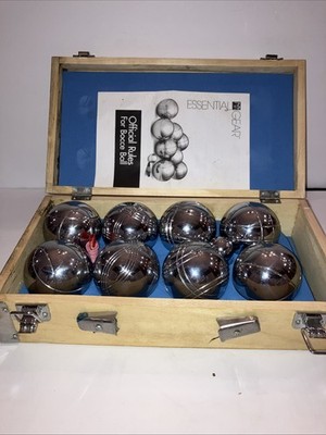 Essential Gear 8x CHROME Bocce Balls Set w/ Wooden Case Vintage NEW