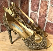 BETSEY JOHNSON GOLD SEQUIN SPARKLE OPEN TOE HIGH HEELS SAGE 7.5M