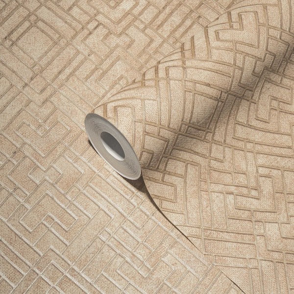 Metallic Tapete Mit Linien-Grafik – Gelb, Beige-image