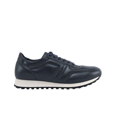$850 TESTONI BOLOGNA Blue Navy Padded Sneaker Shoes Sport Nappa