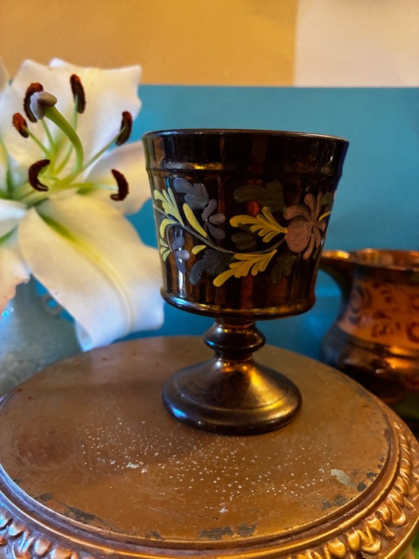 SO! GORGEOUS!! 1800s ANTIQUE ENGLISH COPPER LUSTERWARE footed tumbler -goblet❗️