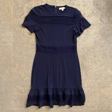 Michael Michael Kors Dress Womens Large Navy Lace Trim Ruffle Hem Short Sleeve
