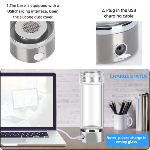 Generatore Bottiglia Acqua Idrogeno 380ml Tecnologia SPE Ricaricabile USB Portatile - Foto 23 di 23