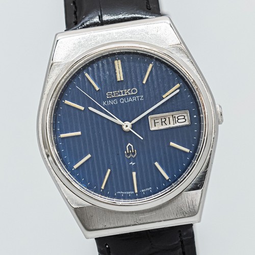 **Exc+5** Vintage 1978 SEIKO KING Quartz 5856-8070 Blue Dial Day/Date Mens Watch