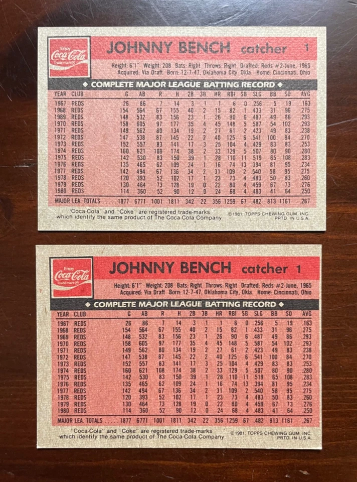 Coca Cola Cola 1981 Topps - Juego promocional Rojos - # 1 Banco 2 Foster 3 Seaver raro Foto 4 de 4