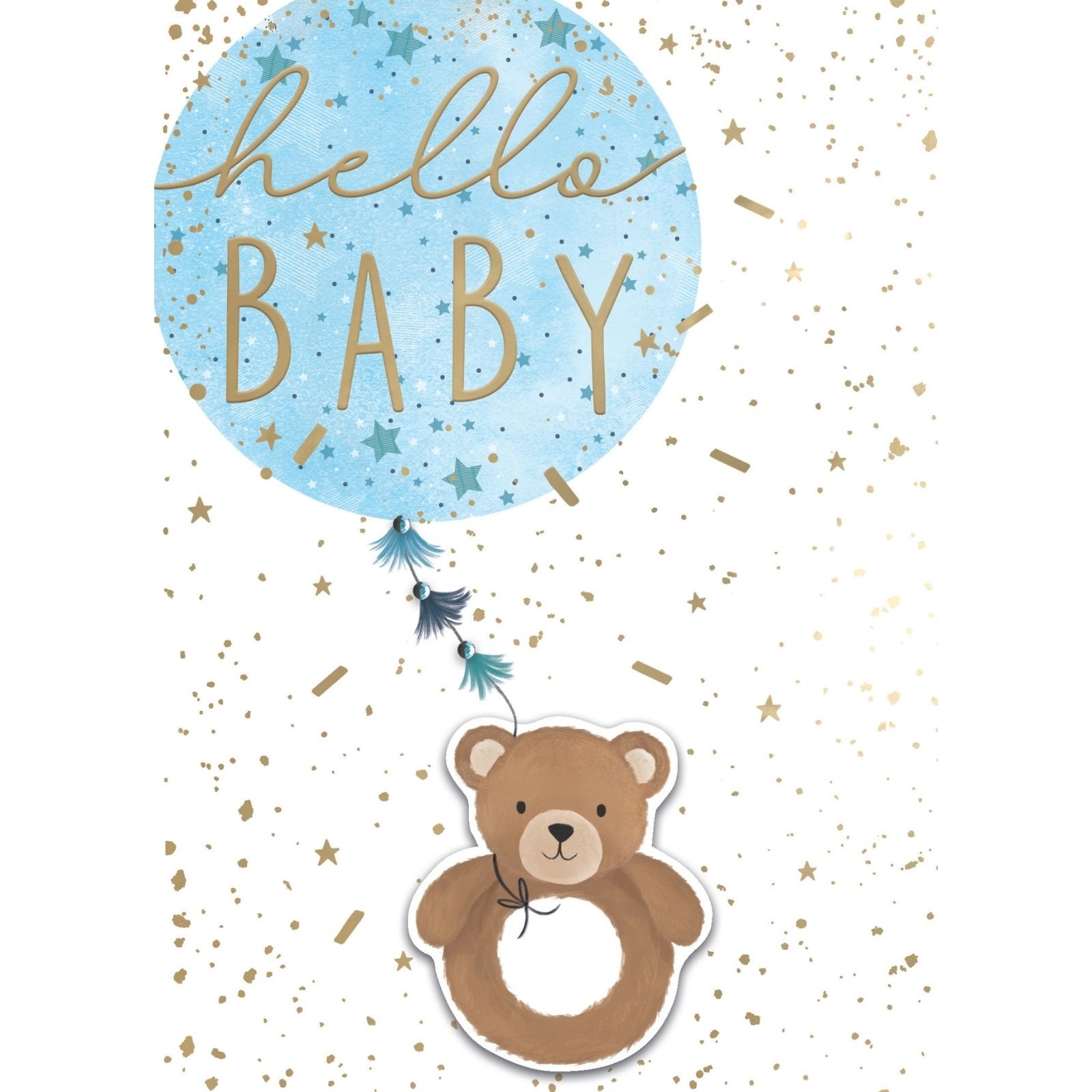 Hand-Finished New Baby Boy Greeting Card Hello Baby Embellished Balloon & Bear