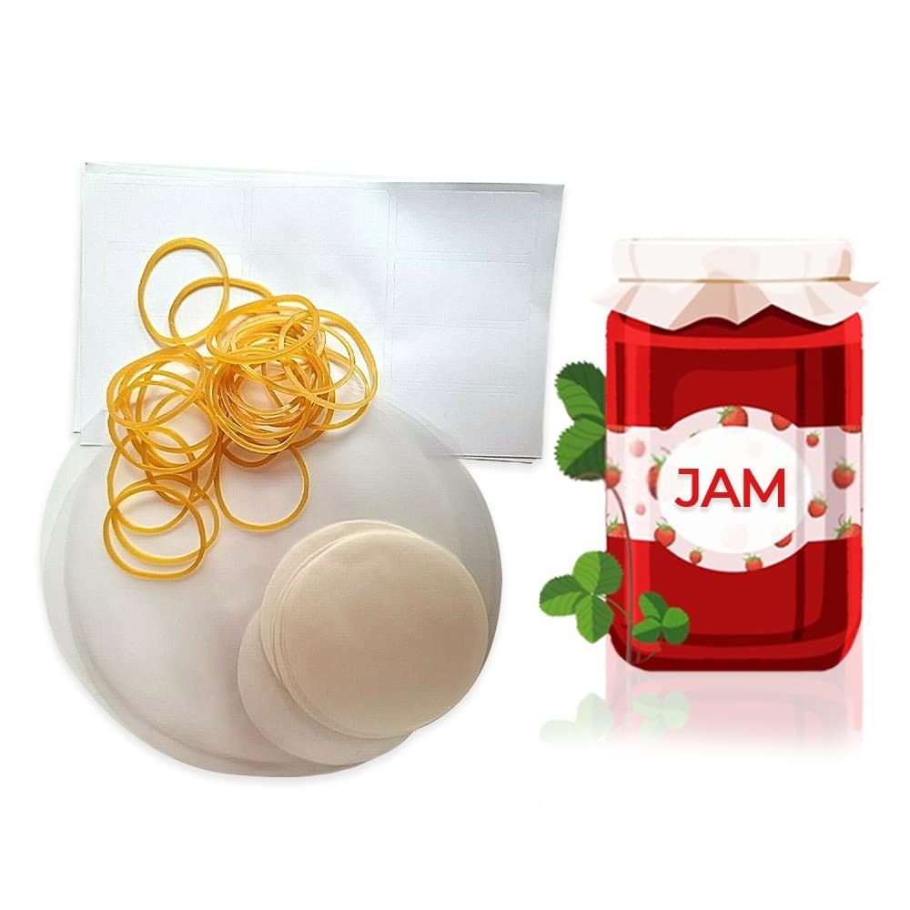 24 x 1lb Jam Pot Covers Labels with Elastic Covers, Multicolor