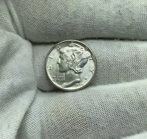 1940-P Philadelphia Mercury Winged Head Liberty Dime, 10c Silver Coin BU A363