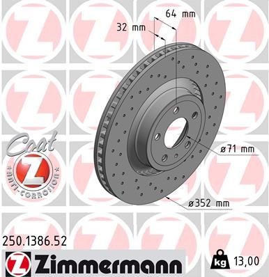 2X Zimmermann Bremsscheibe 250.1386.52 FüR Ford USA-image