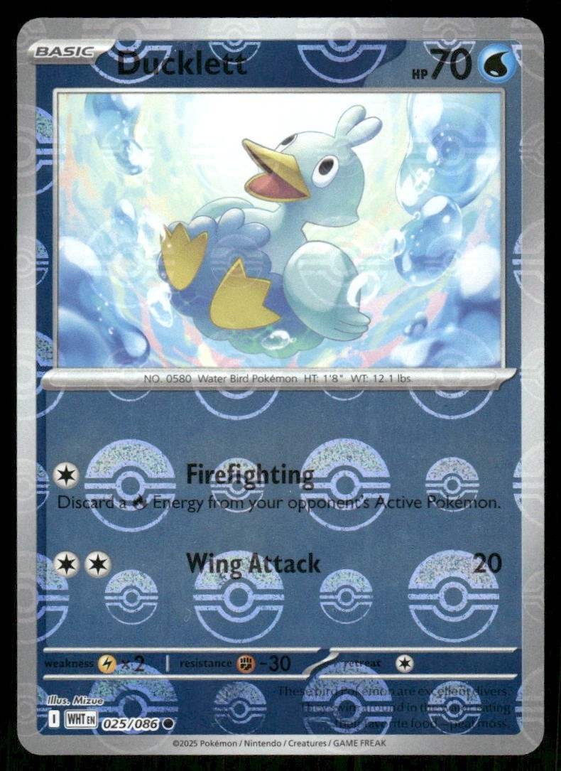 Pokemon Tcg NM Ducklett [Poke Ball] #25 Pokemon White Flare