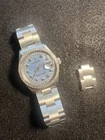 Rolex Oyster Perpetual 34mm Blue Mother of Pearl MOP Dial REAL DIAMONDS BEZEL
