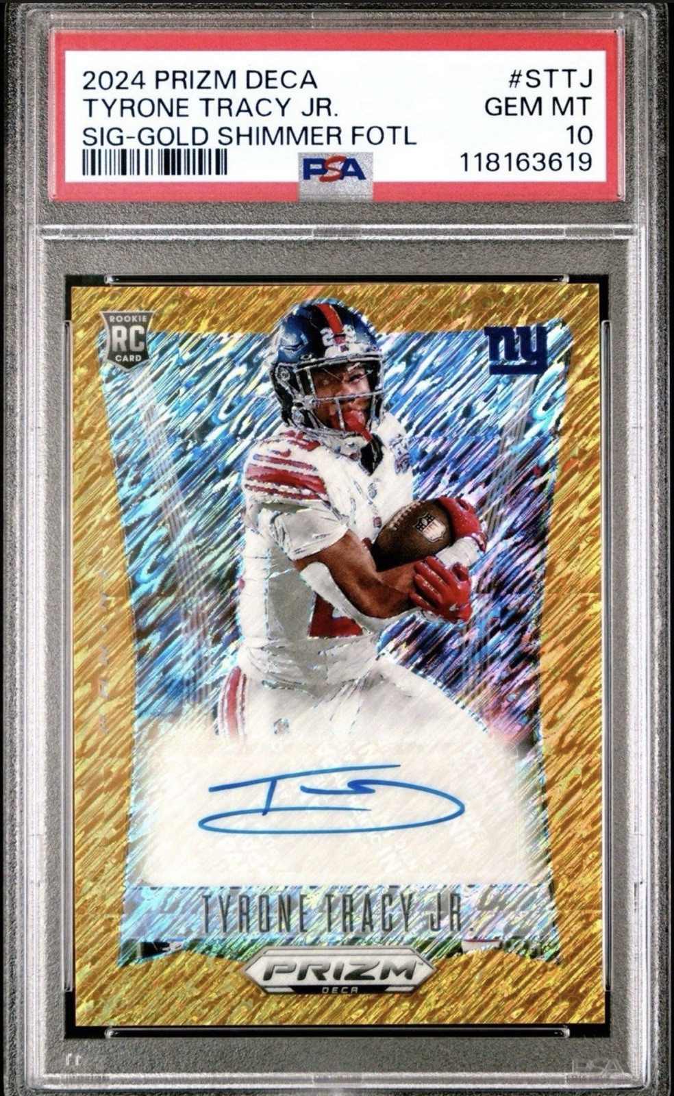 Tyrone Tracy Jr. Panini Prizm Deca Signatures #STTJ Gold Shimmer Fotl