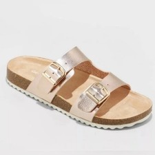 Cat Jack Kids Drew Sandals Slip-On Footbed Rose Gold Buckles Girls Size 13 NEW