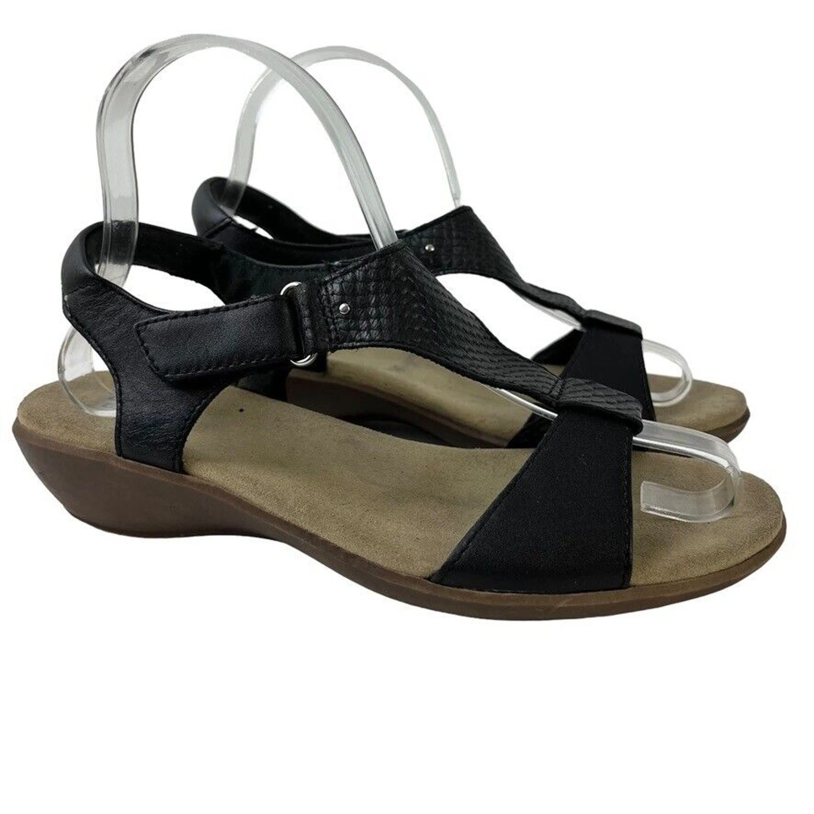 Scarpe sandali con zeppa bassa Clarks Collection rosa pino nero pelle slingback 7 5