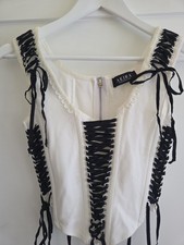 Akira String Zip Corset Women s Sz M White w/ Balck Lacing Ribbed/Boned Gothic